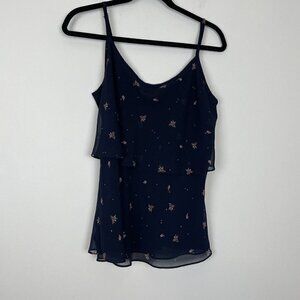 Cabi Woman’s Navy Blue Floral Tiered Cami Tank Size Medium Style 795